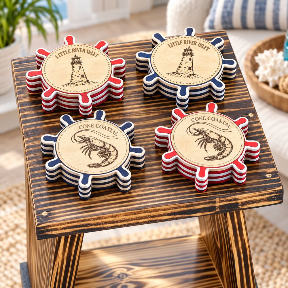 Ship wheel coaster display